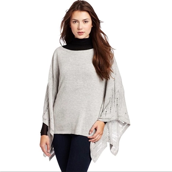 BCBGMAXAZRIA Hans Poncho Pointelle Cutout Wool Angora Lightweight Sweater Small - Picture 4 of 16
